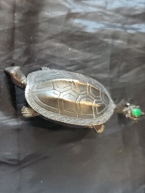 Antique Style Brass Carved Turtle / tortoise Shape Lock and Key Old Vintage